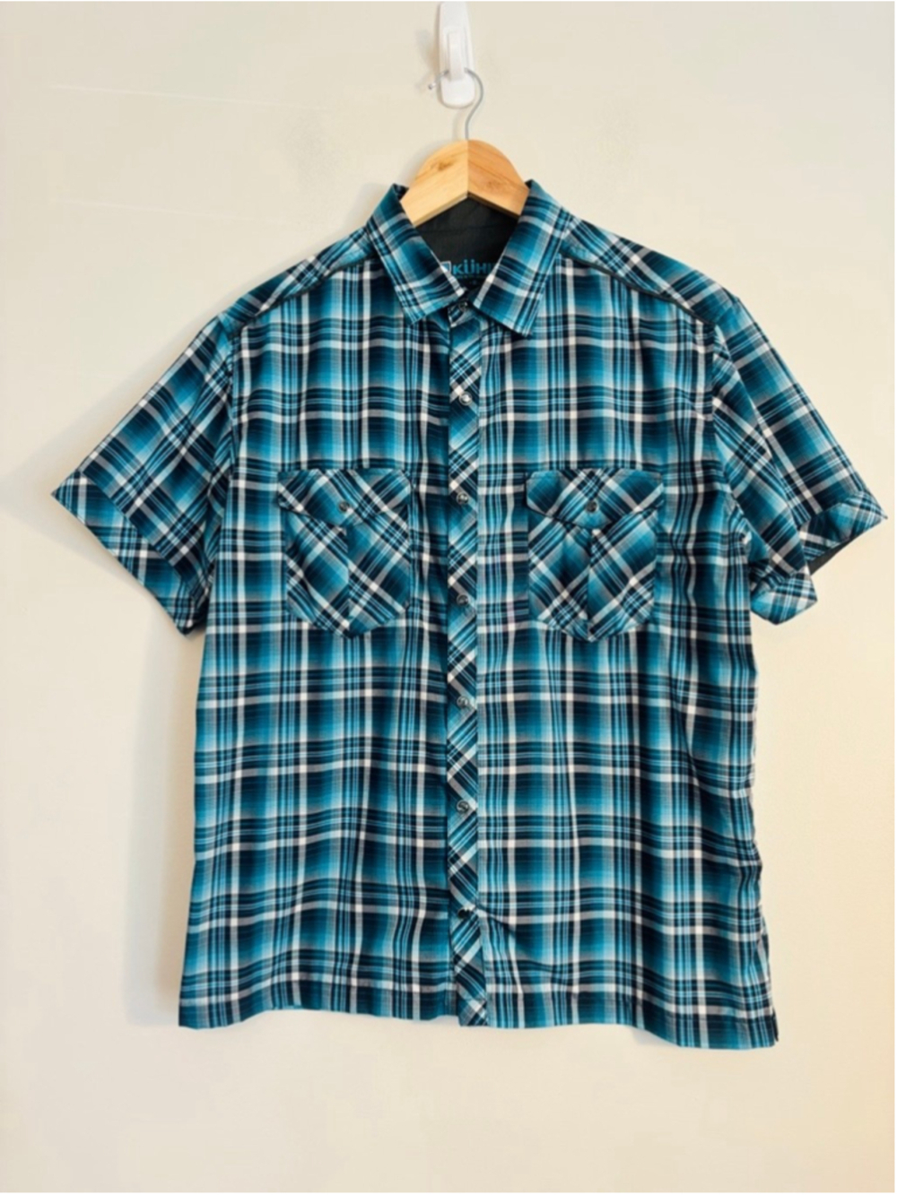 KÜHL Casual Blue Plaid Button Down Short Sleeve Shirt Men's Size Medium